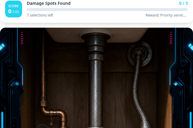 Live Leak Hunter arcade game screen with tappable plumbing leak signals